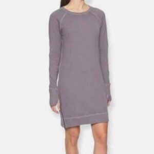 Athleta Eco Wash Gray Long Sleeve Zipper Thumb Holes Sweatshirt Dress Sz Small